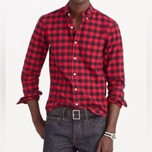 J. Crew Factory Slim Fit Red Black Buffalo Plaid Oxford Button Down Shirt L